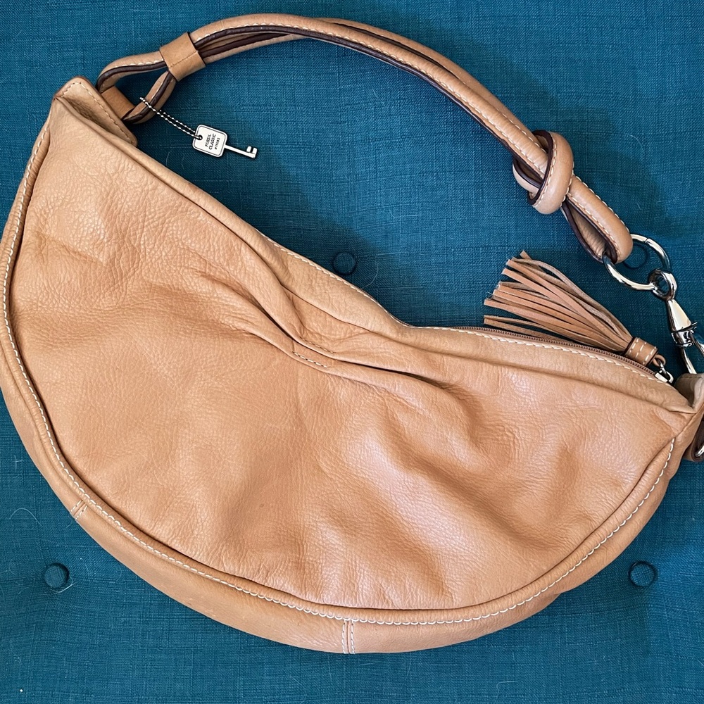 FOSSIL Sand Pebbled Leather Hobo Crescent Shoulder Bag 75082 With Ruching